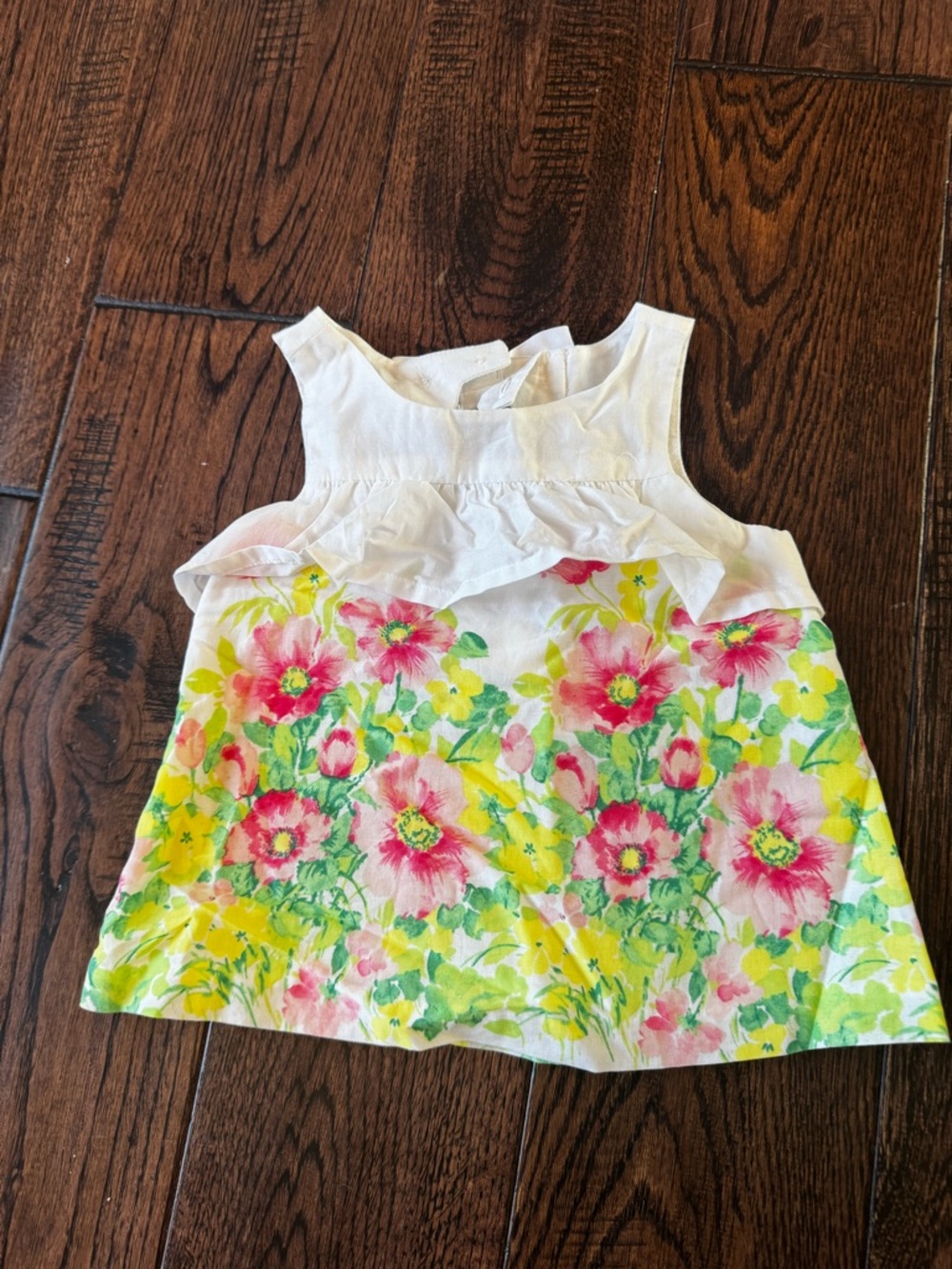 Janie and Jack White Floral Ruffle Tank Dress with Pink and Yellow Blooms